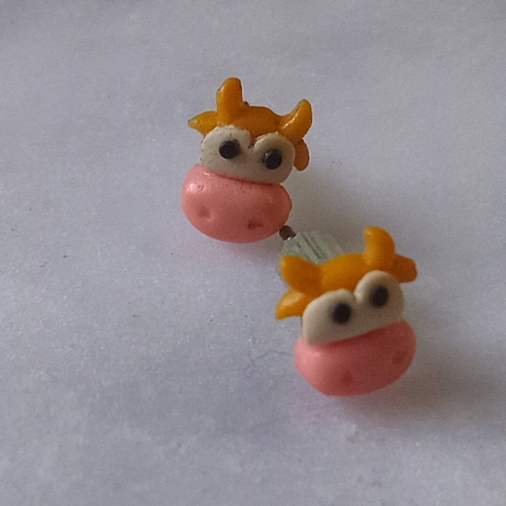 Tiny clay cow earrings